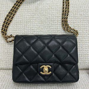 CHANEL 24C Quilted Rectangular Small Flap Caviar Black BRAND NEW with tag
